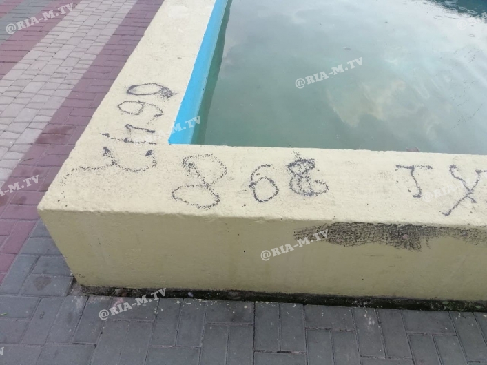 В Мелитополе бассейн центрального фонтана вандалы «украсили» рисунком гениталий (фото)